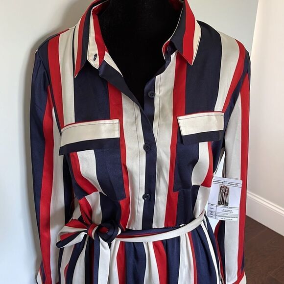 Newtimes Development Ltd. Shirt Style Dress w/belt. Midi. Size Small/Medium - Picture 2 of 11